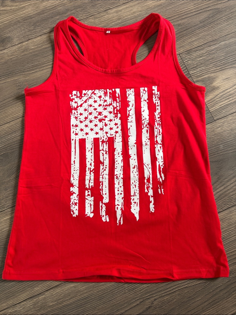 Amazon Red Tank Top with Distressed White Flag Graphic